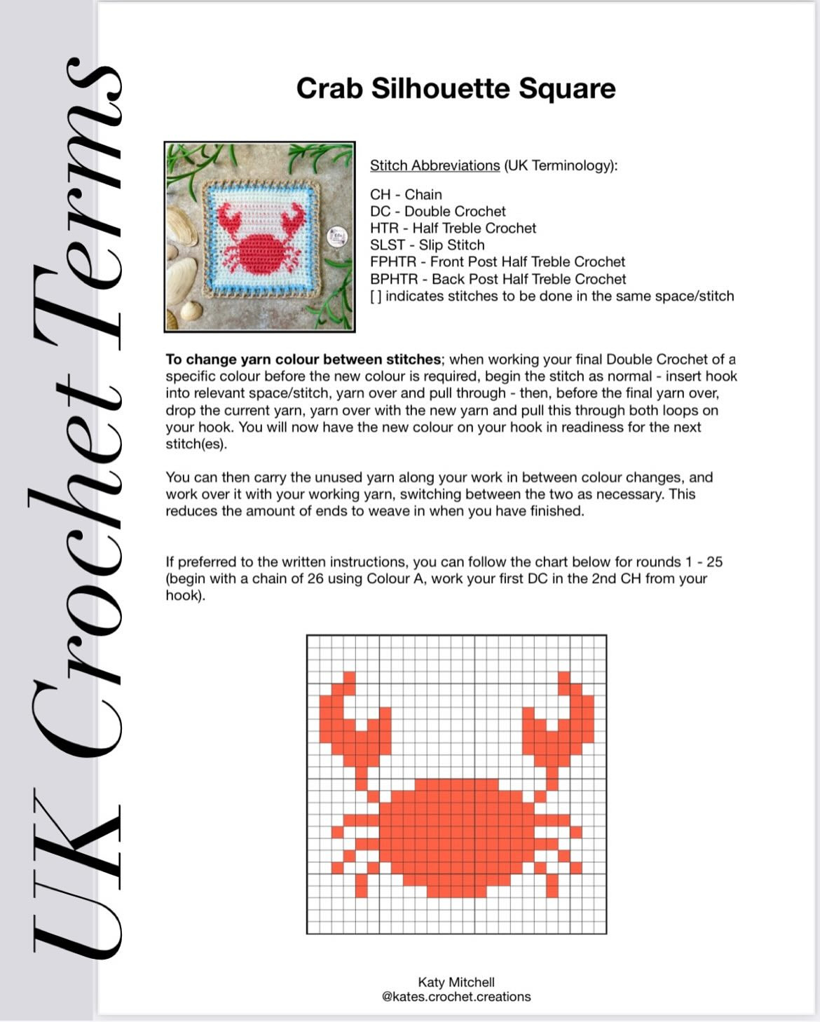 Free Crochet Pattern: Cute Crab Design Square