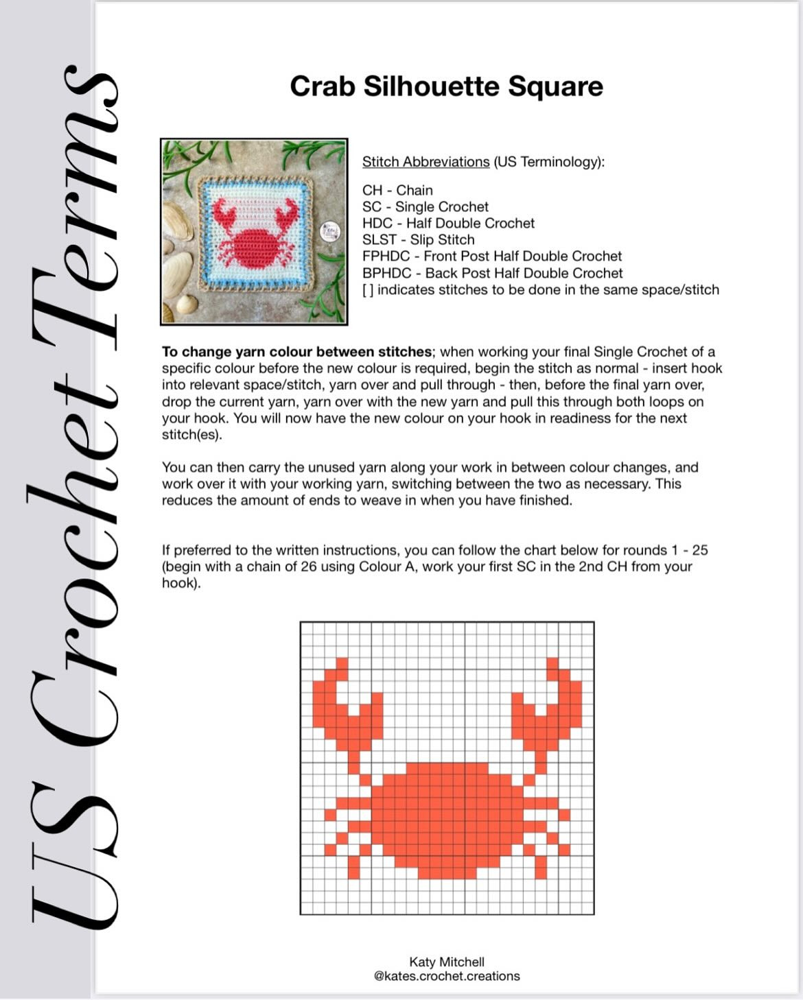 Free Crochet Pattern: Cute Crab Design Square
