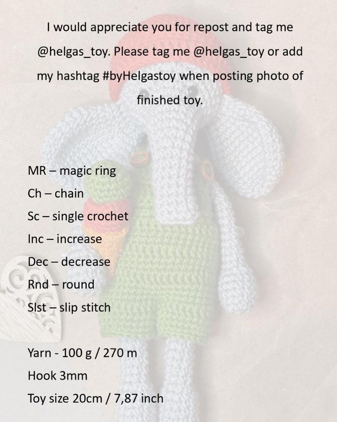 Free Crochet Pattern: Cute Elephant with Ice Cream