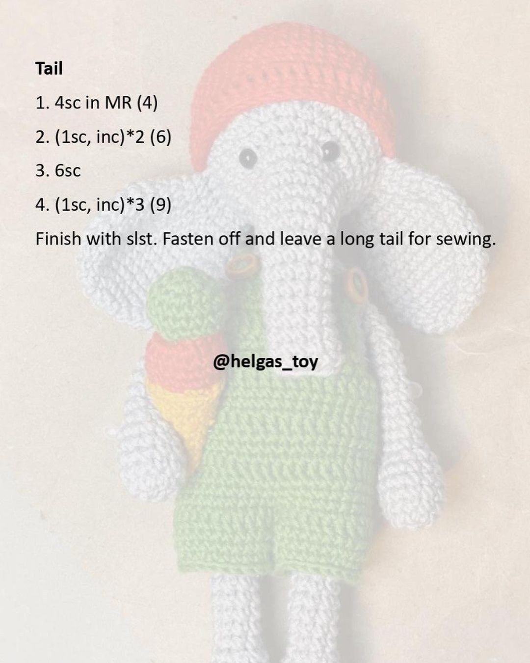 Free Crochet Pattern: Cute Elephant with Ice Cream