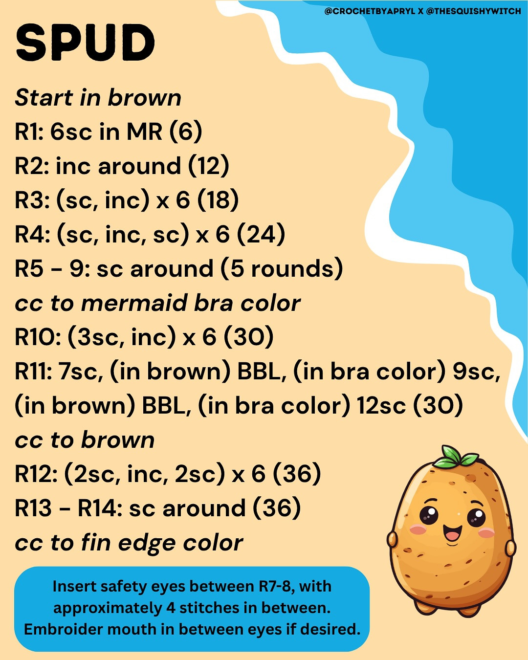 Free Crochet Pattern: Cute Mer Spud Amigurumi Toy