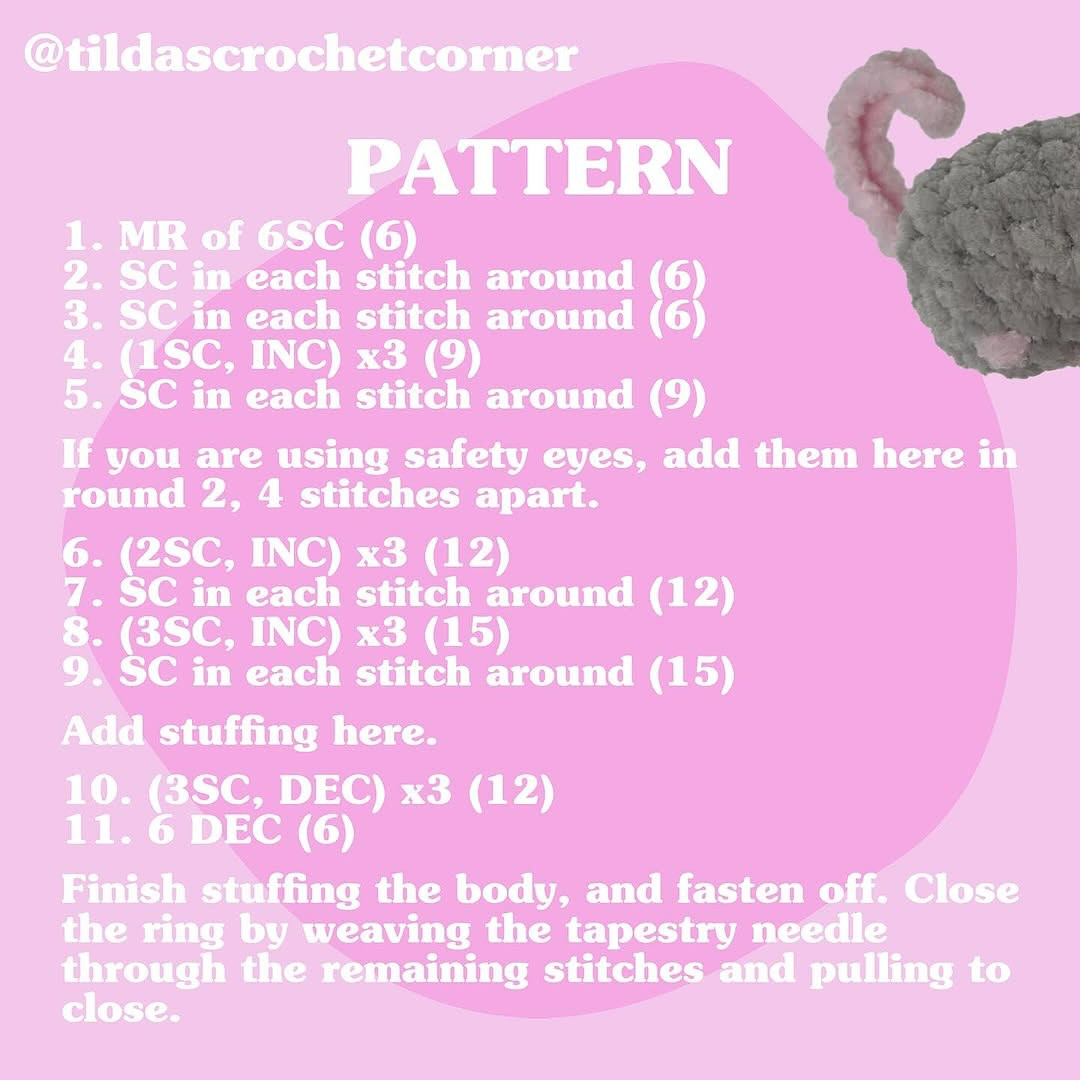 Free Crochet Pattern for Cute Mini Rat Amigurumi