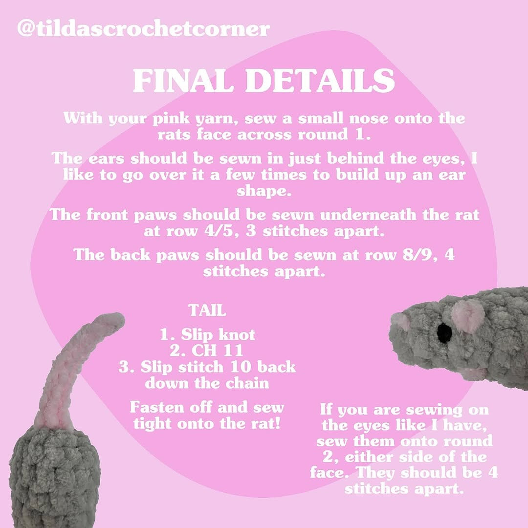 Free Crochet Pattern for Cute Mini Rat Amigurumi
