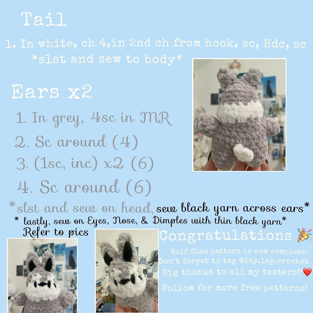 Free Crochet Pattern for Cute Wolf Chan Amigurumi Toy
