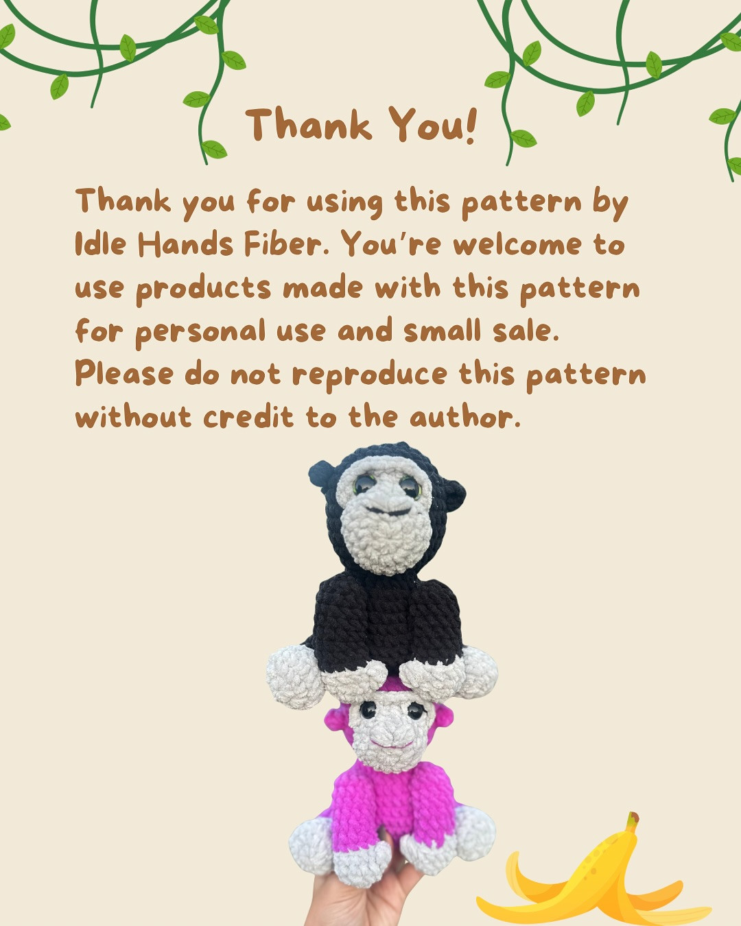 Free Crochet Pattern for Ella the Gorilla by Idle Hands Fiber