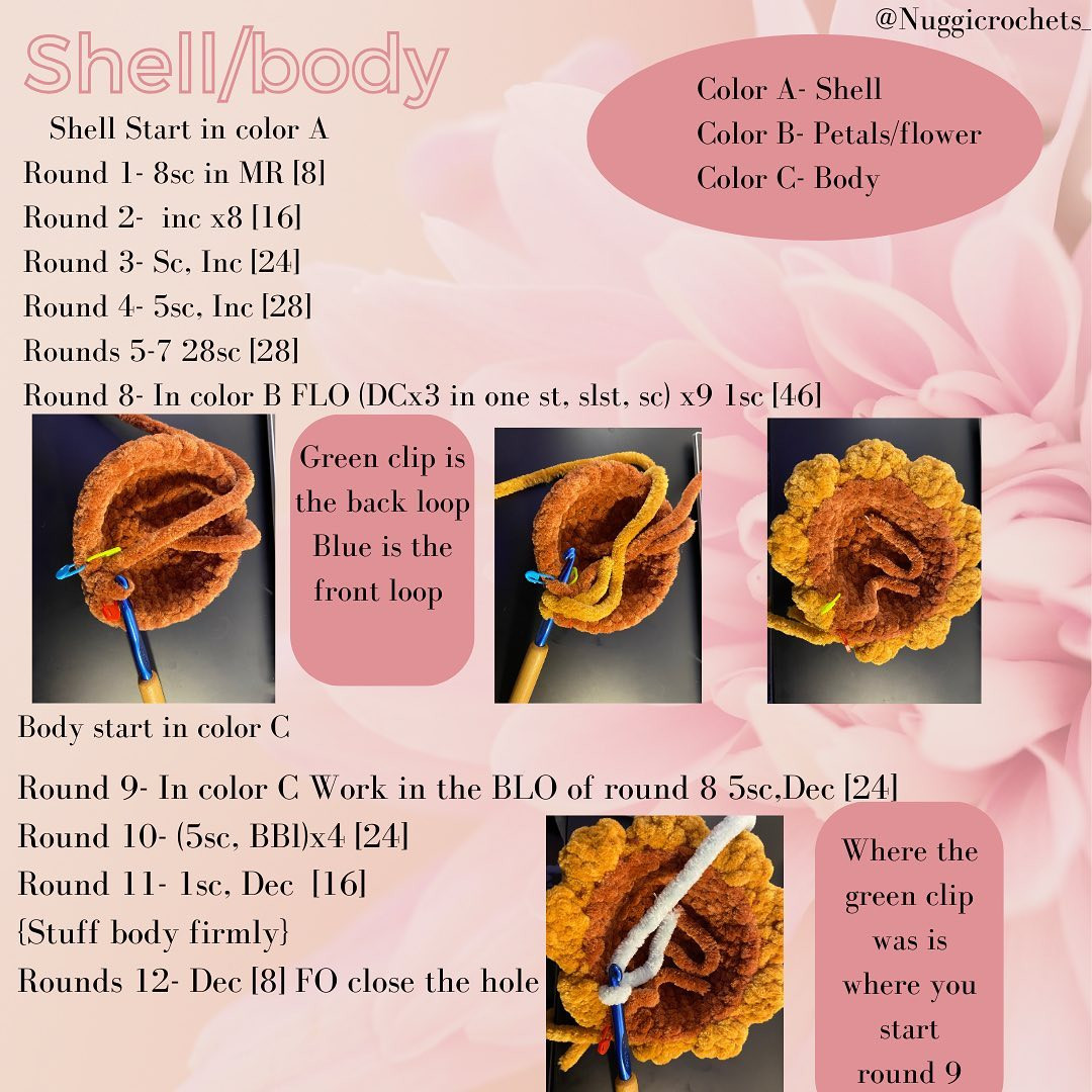 Free Crochet Pattern for Flower Turtle with Sunflower Mod