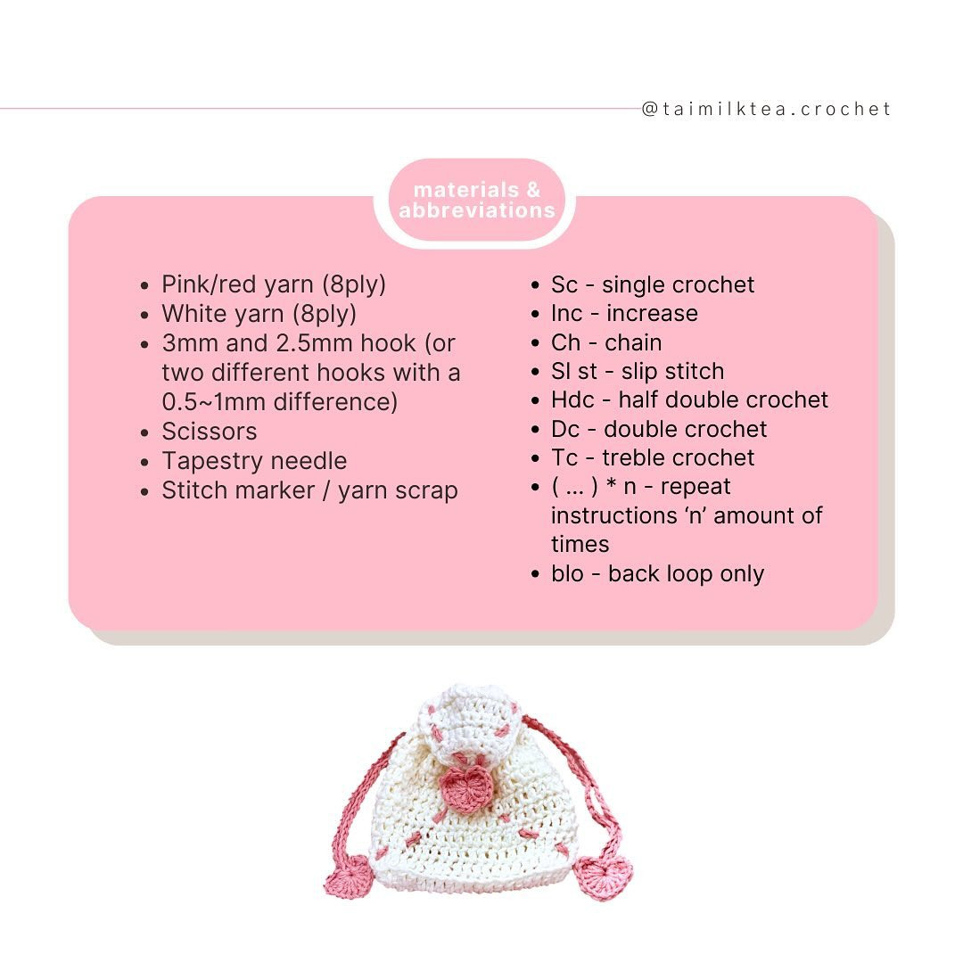 Free Crochet Pattern for Love Letter Drawstring Pouch