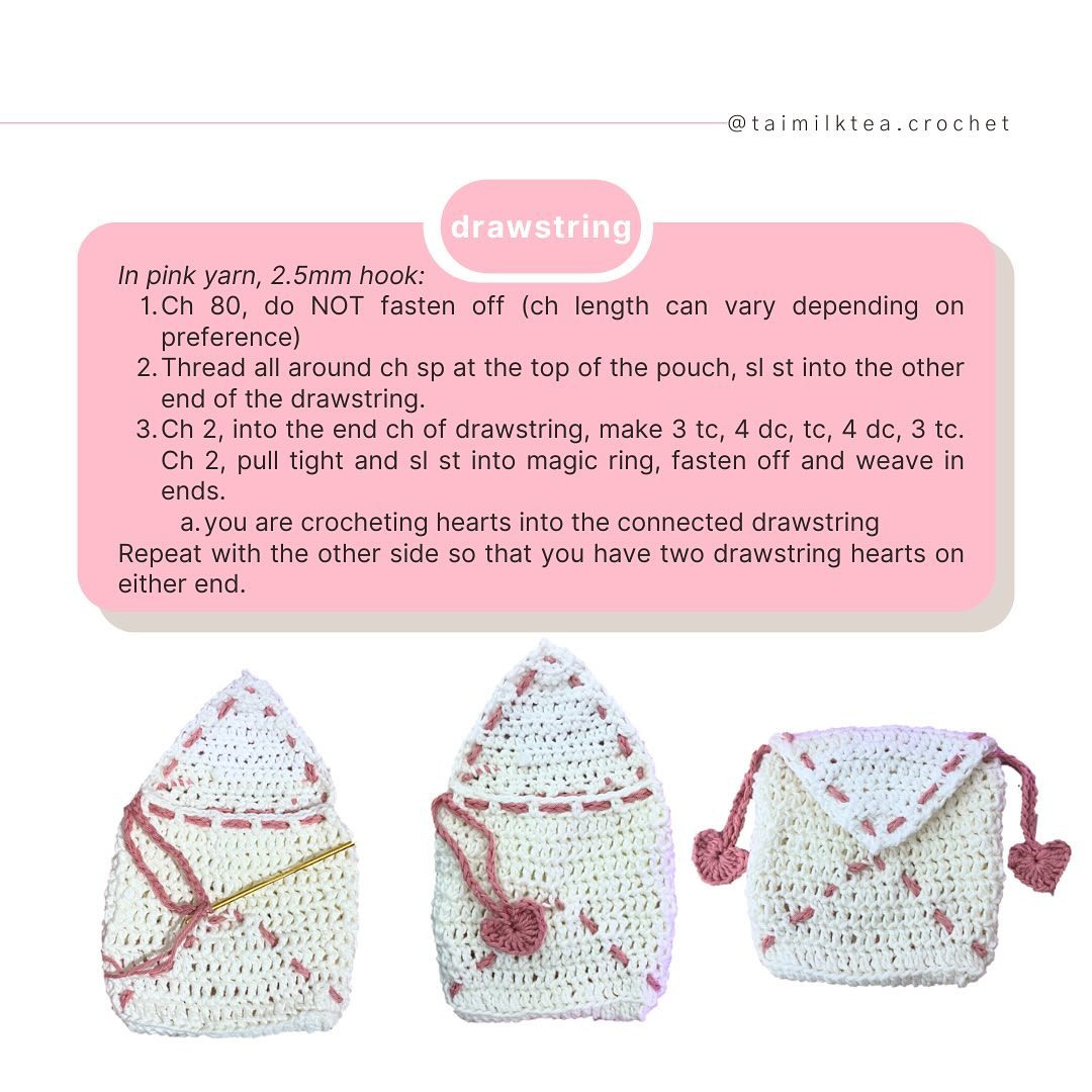 Free Crochet Pattern for Love Letter Drawstring Pouch