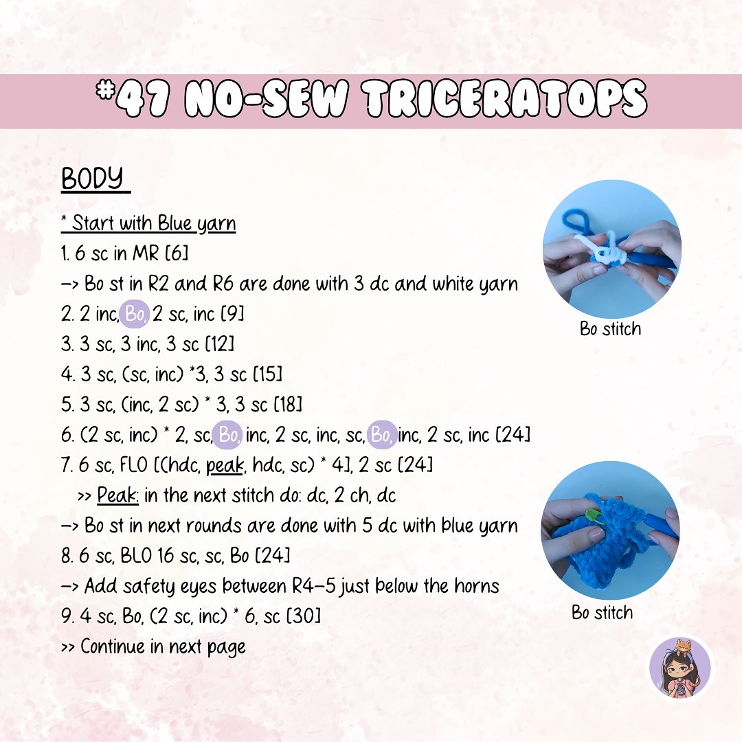 Free Crochet Pattern: No-Sew Triceratops Plush Toy