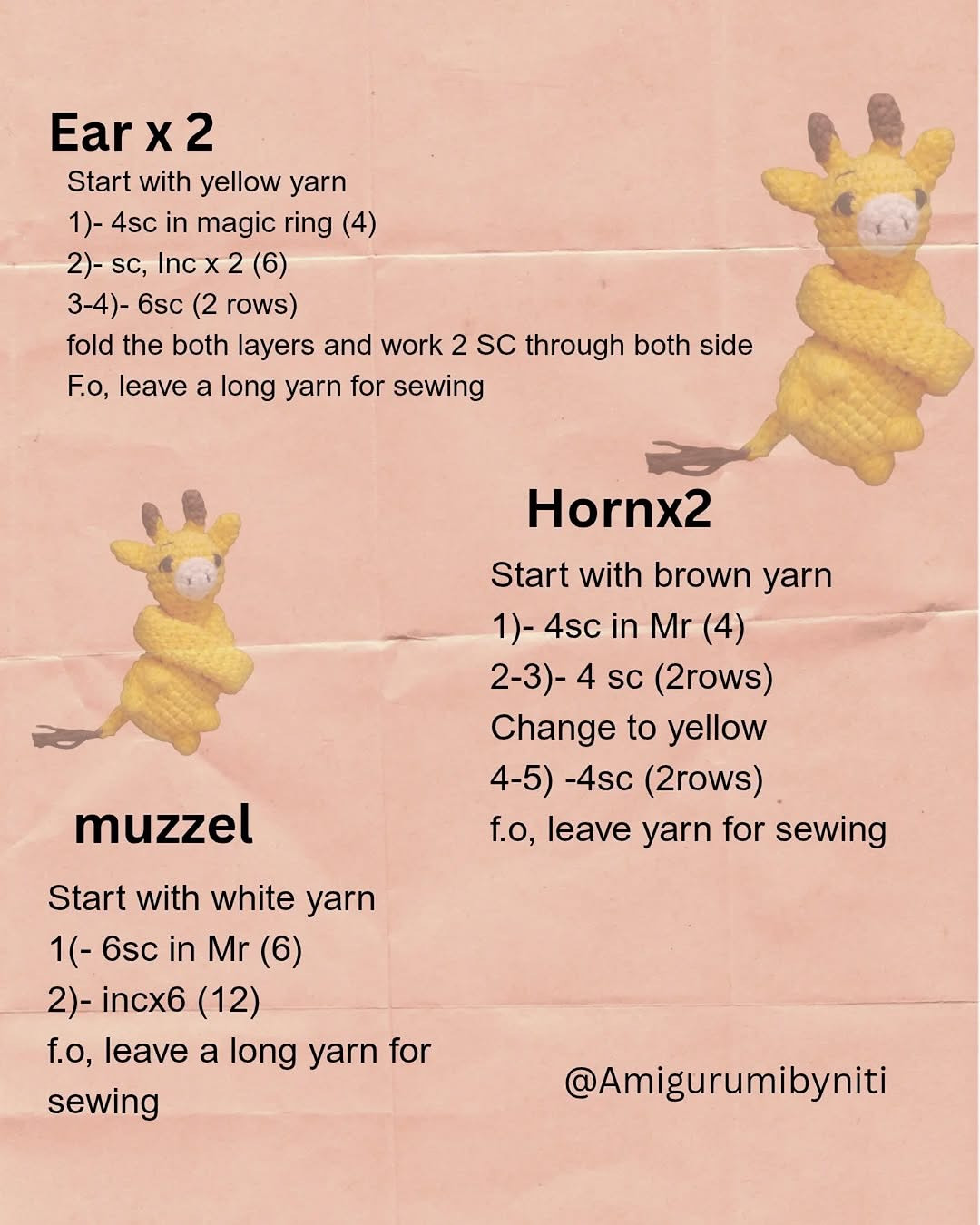 Giraffe Bag Tie Crochet Pattern with Abbreviations and Materials