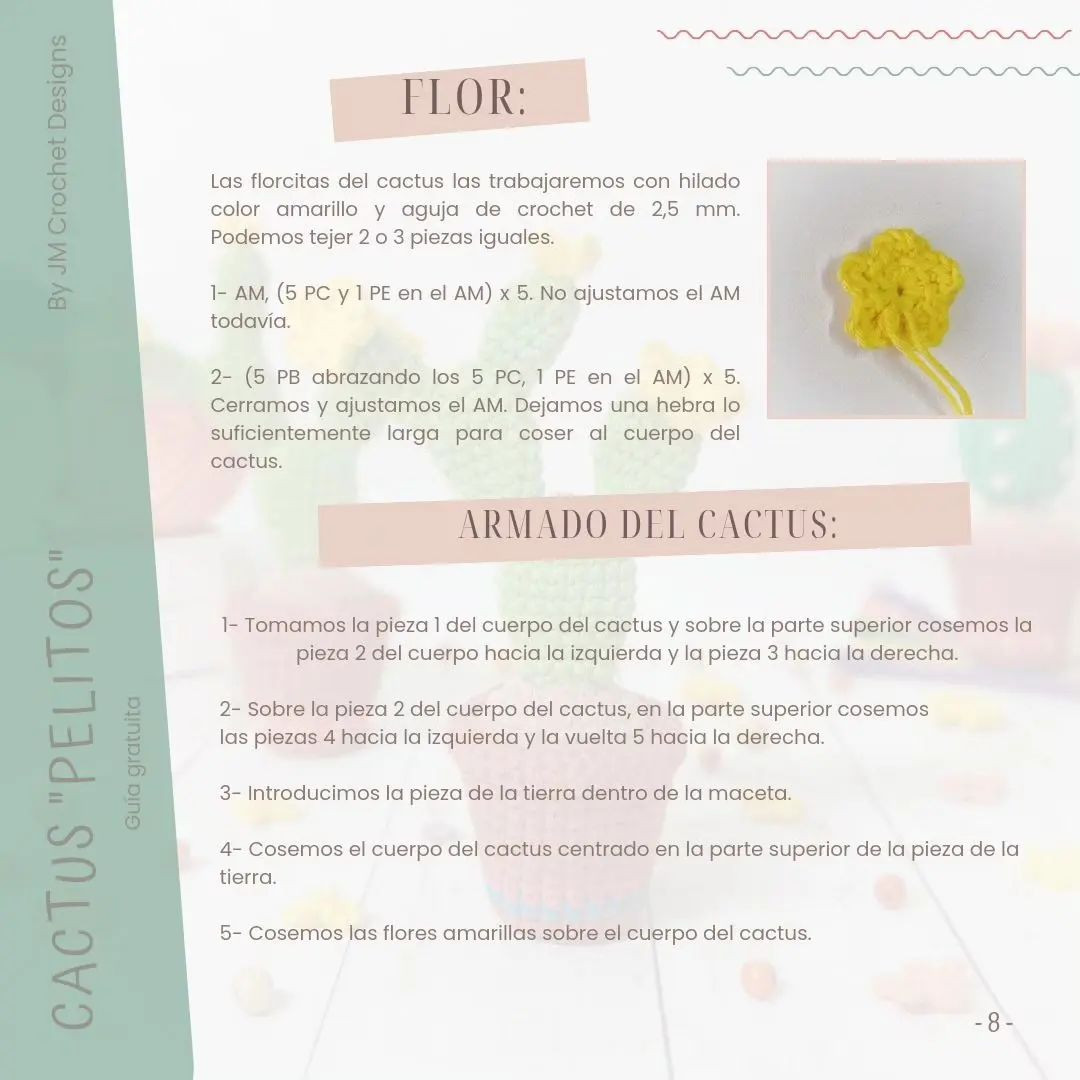 Guía gratuita para tejer cactus de crochet con flores amarillas