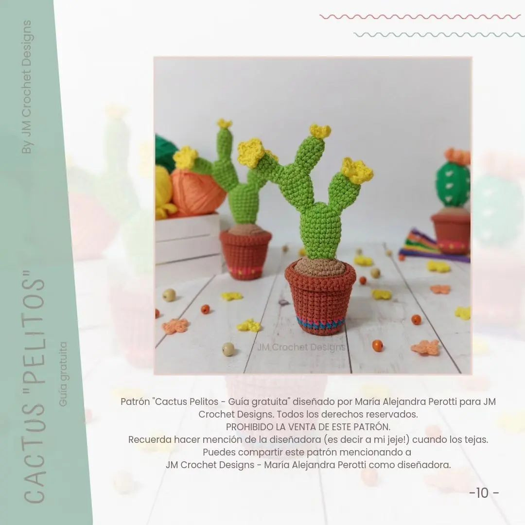 Guía gratuita para tejer cactus de crochet con flores amarillas
