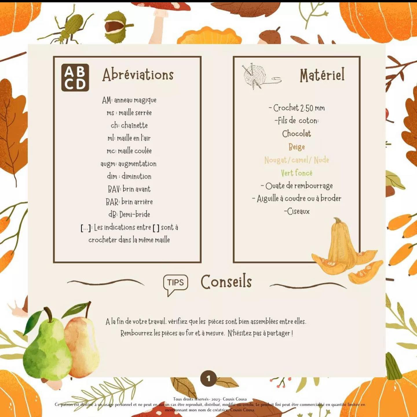 Guirlande d'automne avec poires et courges en crochet