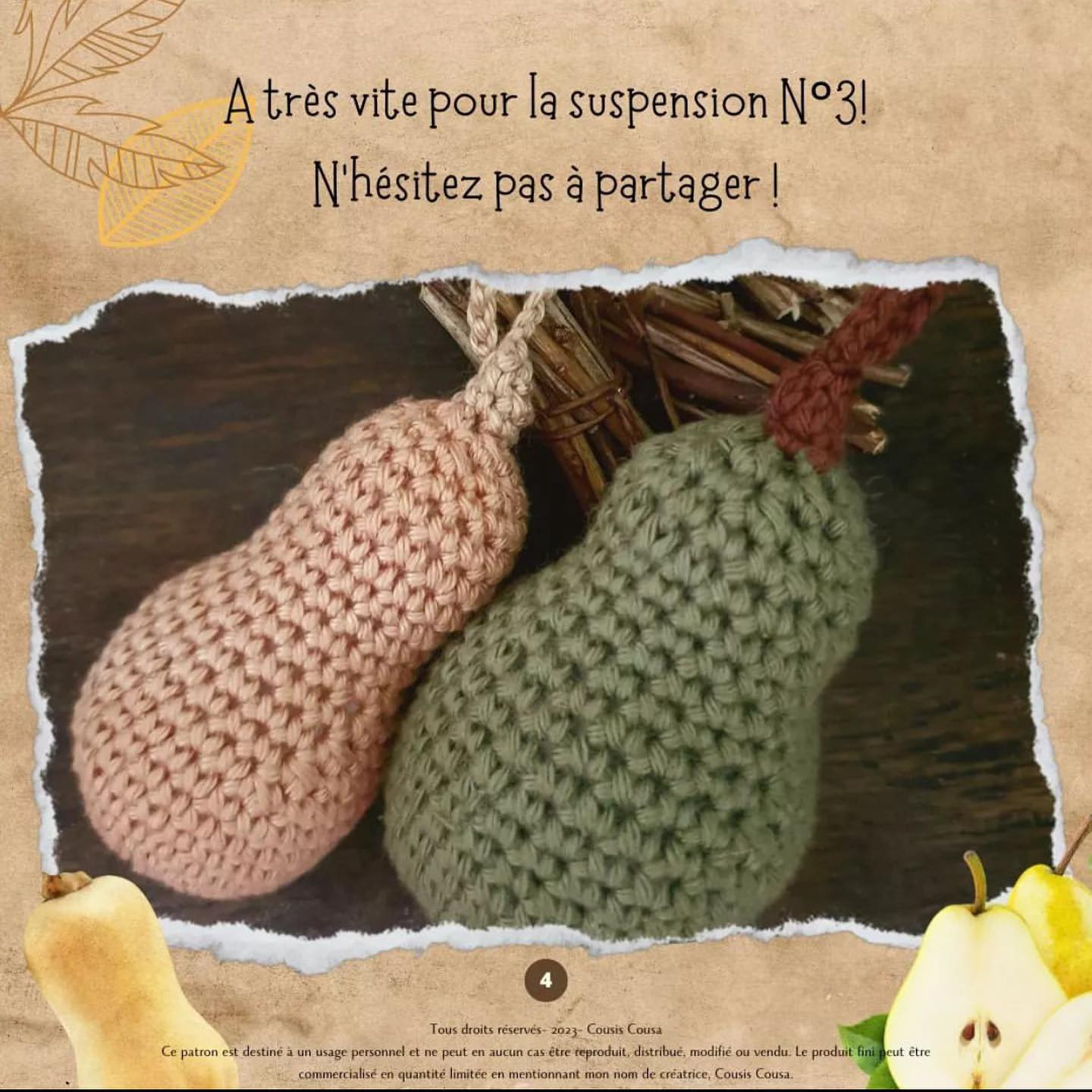 Guirlande d'automne avec poires et courges en crochet