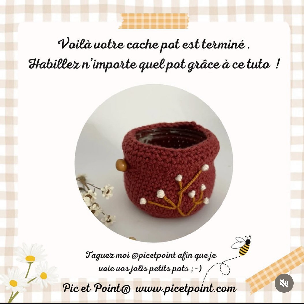 Handcrafted Crochet Jar Cover with Floral Design