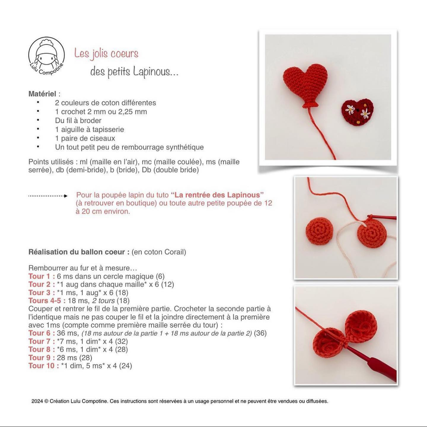 Jouets en crochet pour la Saint-Valentin avec des cœurs adorables