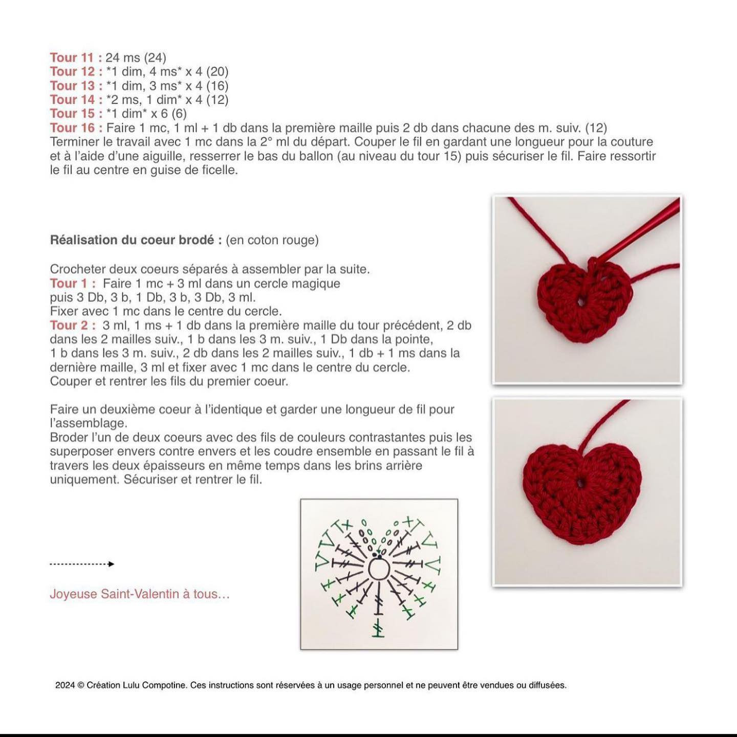 Jouets en crochet pour la Saint-Valentin avec des cœurs adorables