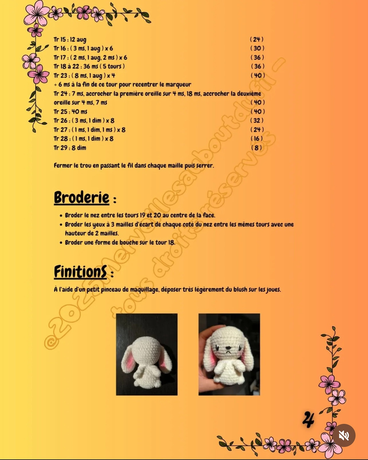 Lapin amigurumi avec fleurs - Patron gratuit de crochet