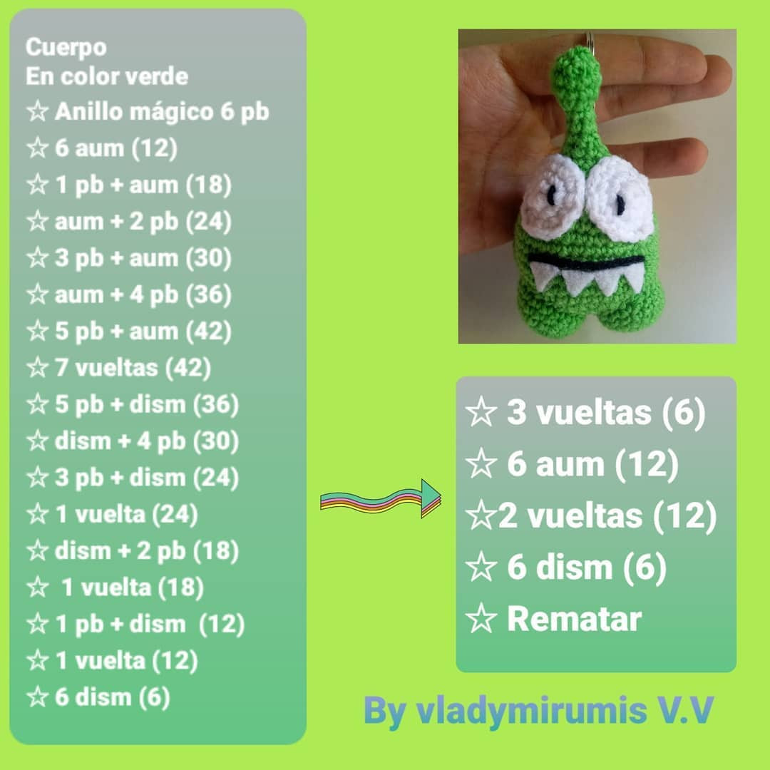 Llavero de monstruo verde tejido a crochet
