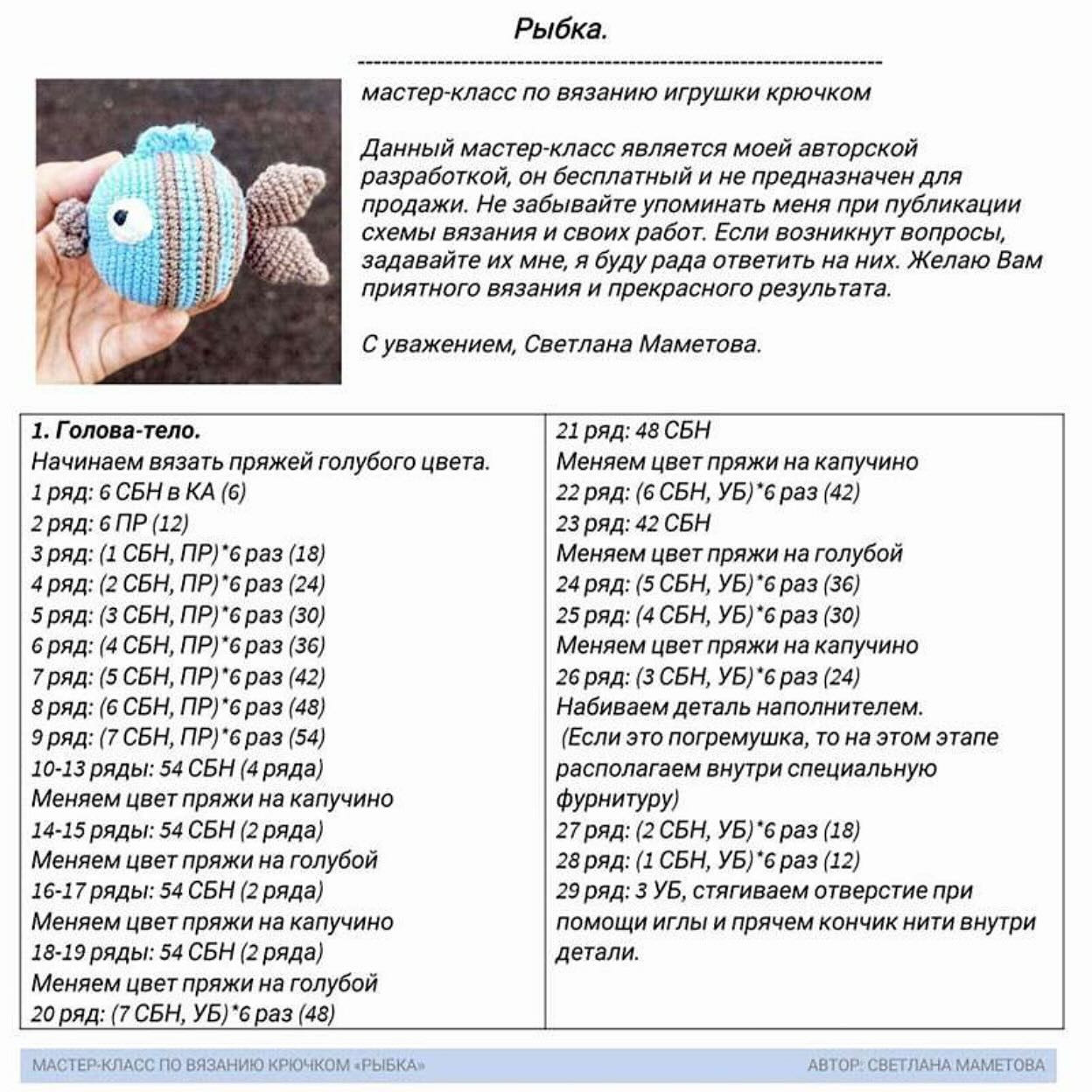 Мастер-класс по вязанию игрушки рыбка крючком от Светланы Маметовой