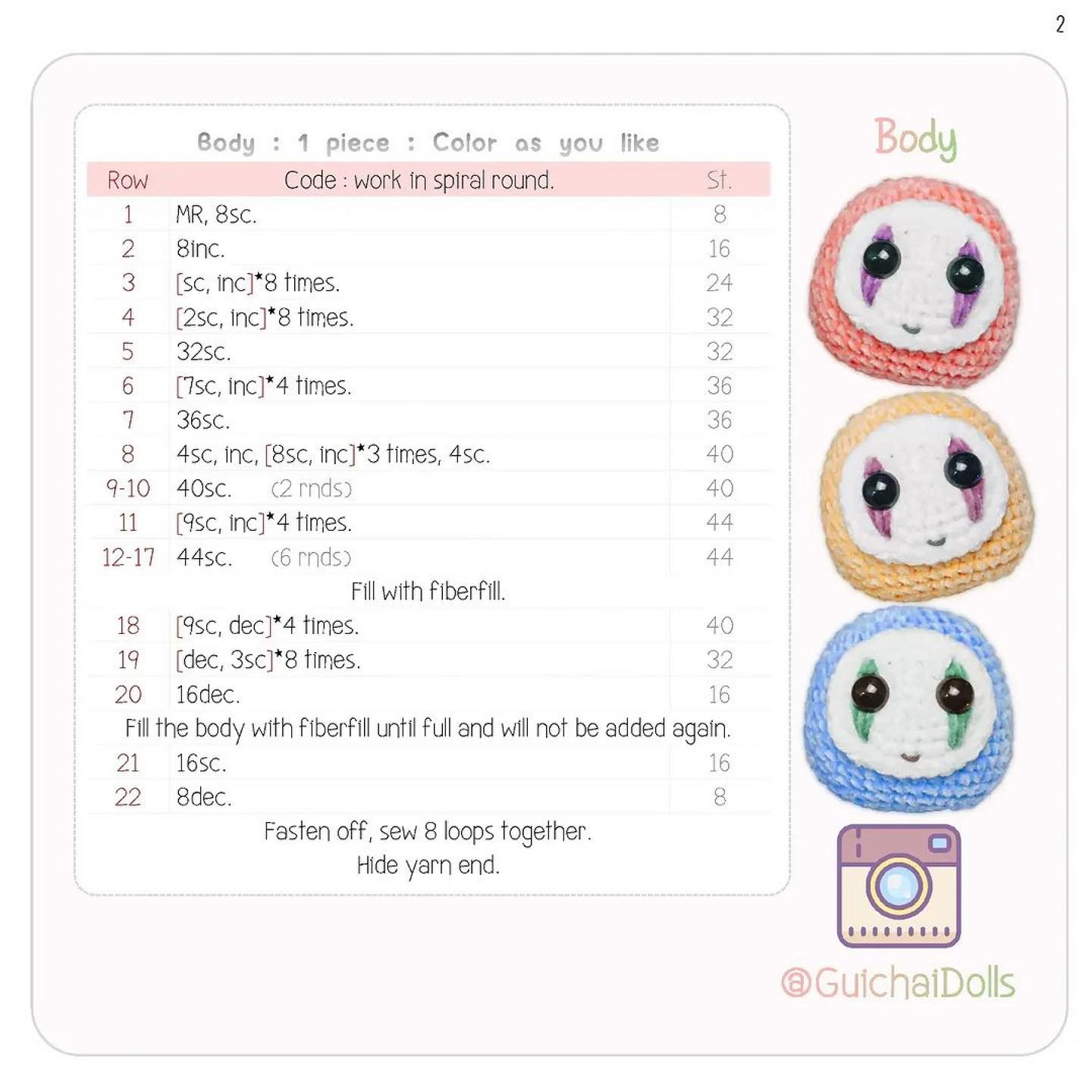 Mini Kaonashi Crochet Pattern with Yarn and Symbol Guide