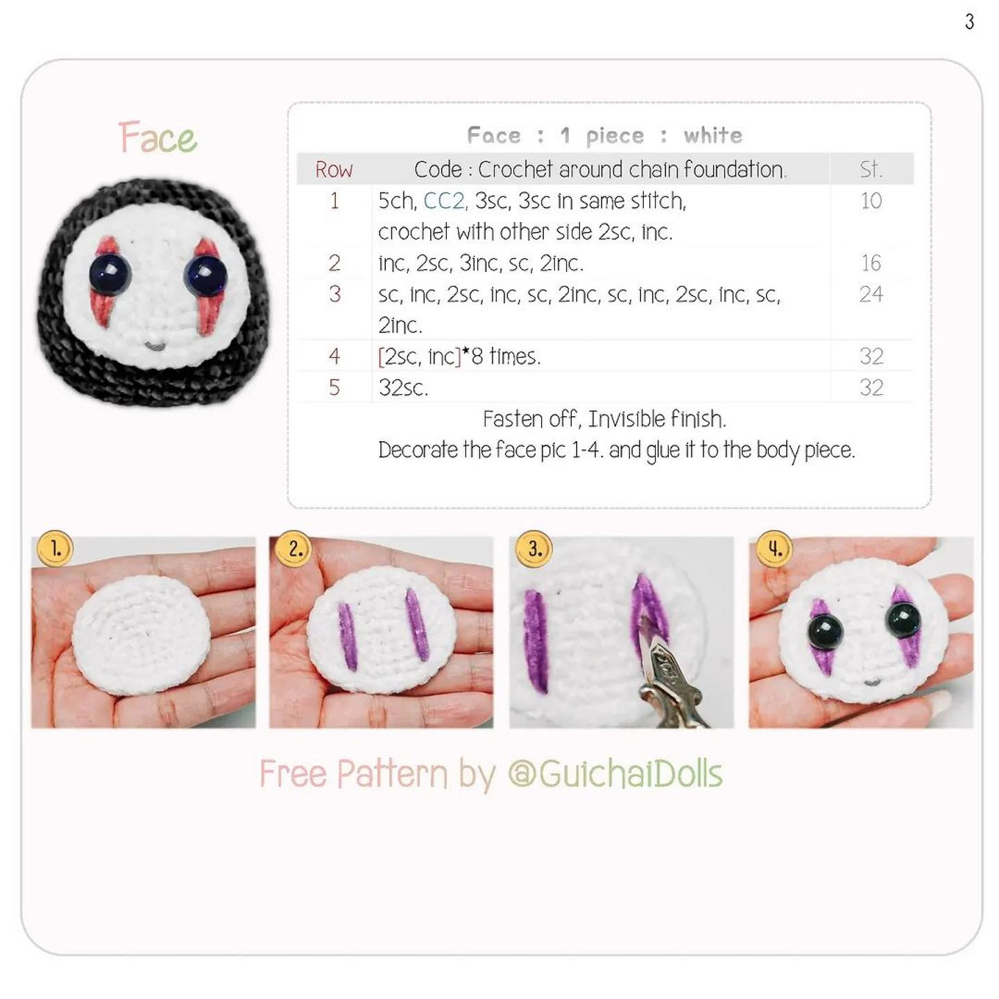 Mini Kaonashi Crochet Pattern with Yarn and Symbol Guide