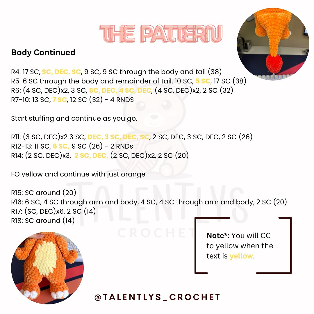 No-Sew Charmander Crochet Pattern - Free and Easy Tutorial