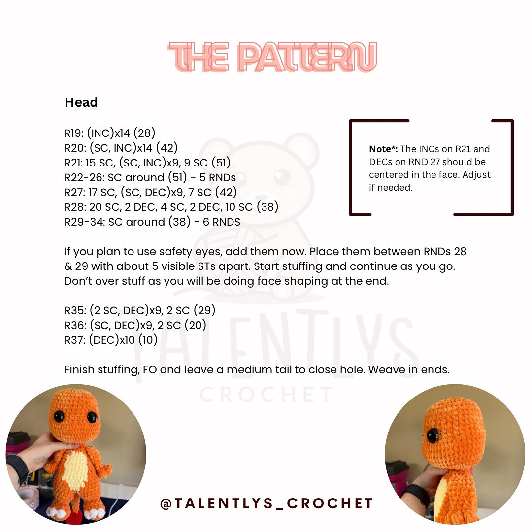 No-Sew Charmander Crochet Pattern - Free and Easy Tutorial
