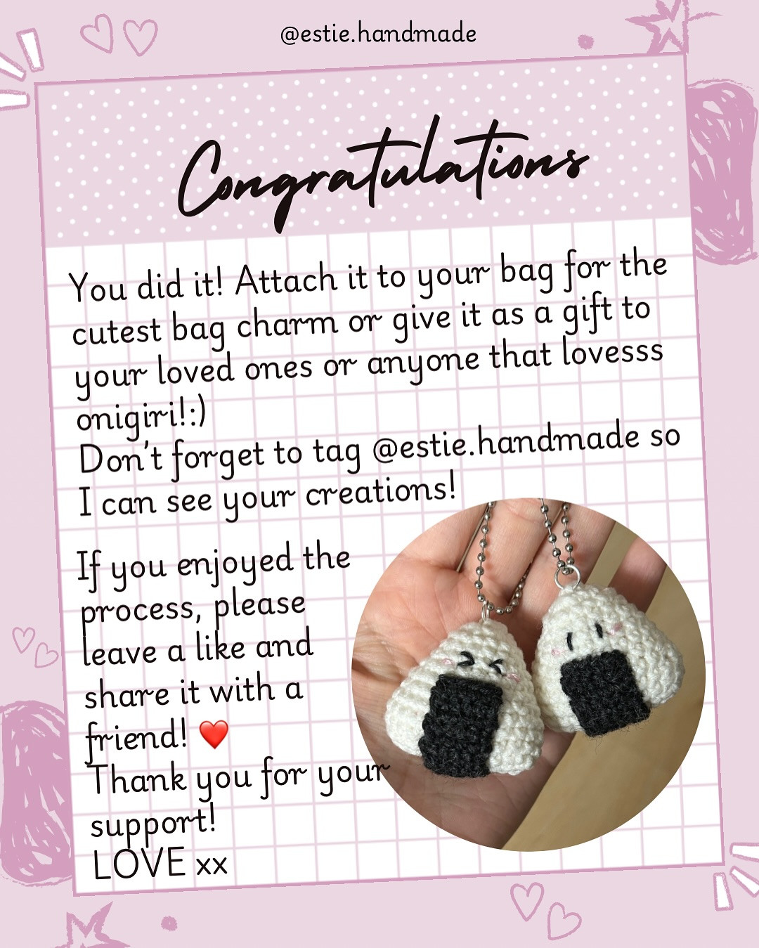 Onigiri Crochet Bag Charm Free Pattern Tutorial