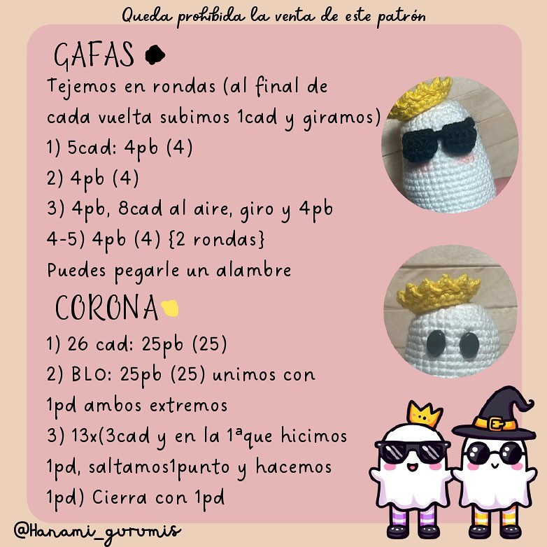 Patrón de Amigurumi de Fantasmas con Sombrero y Corona