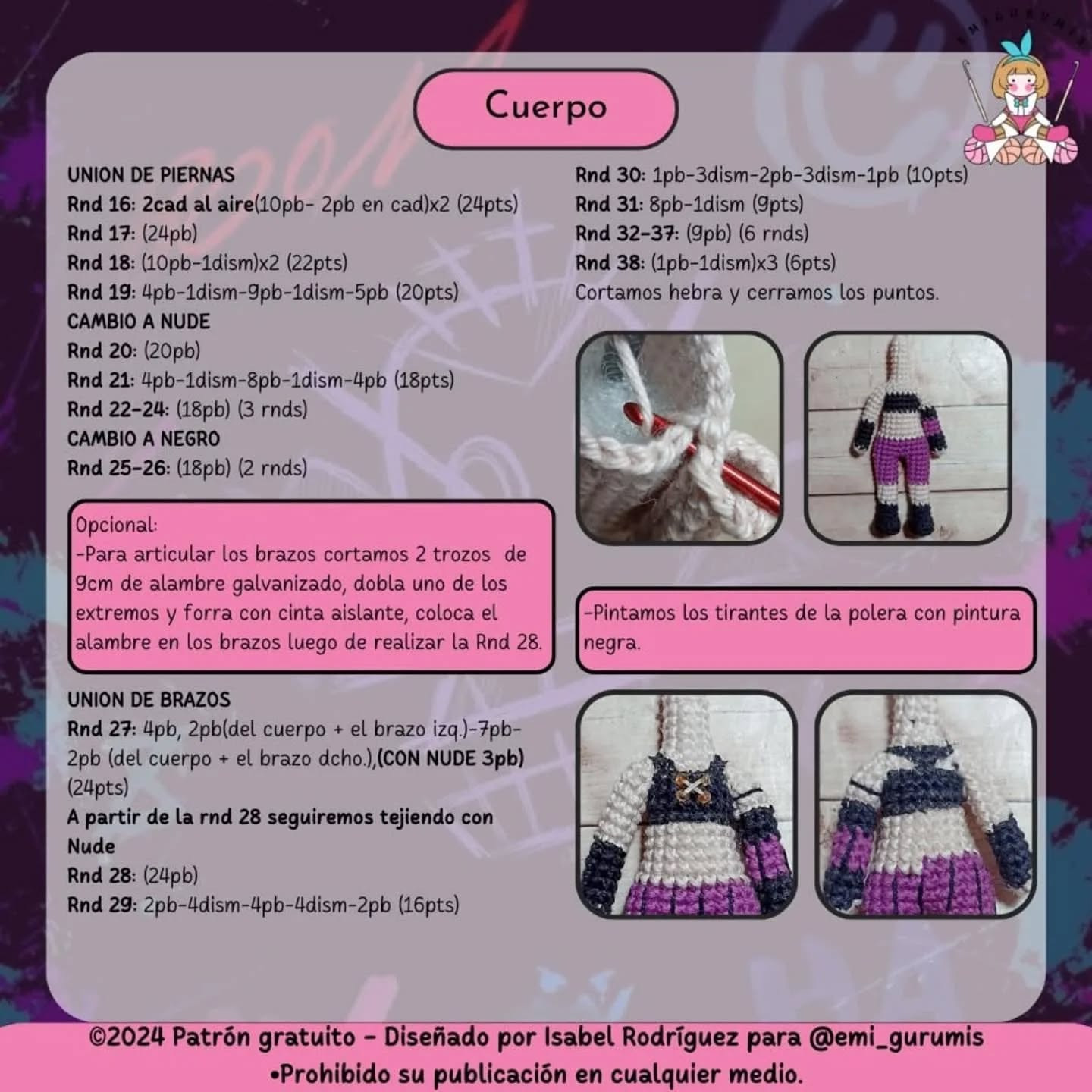 Patrón de amigurumi de Jinx de Arcane gratis