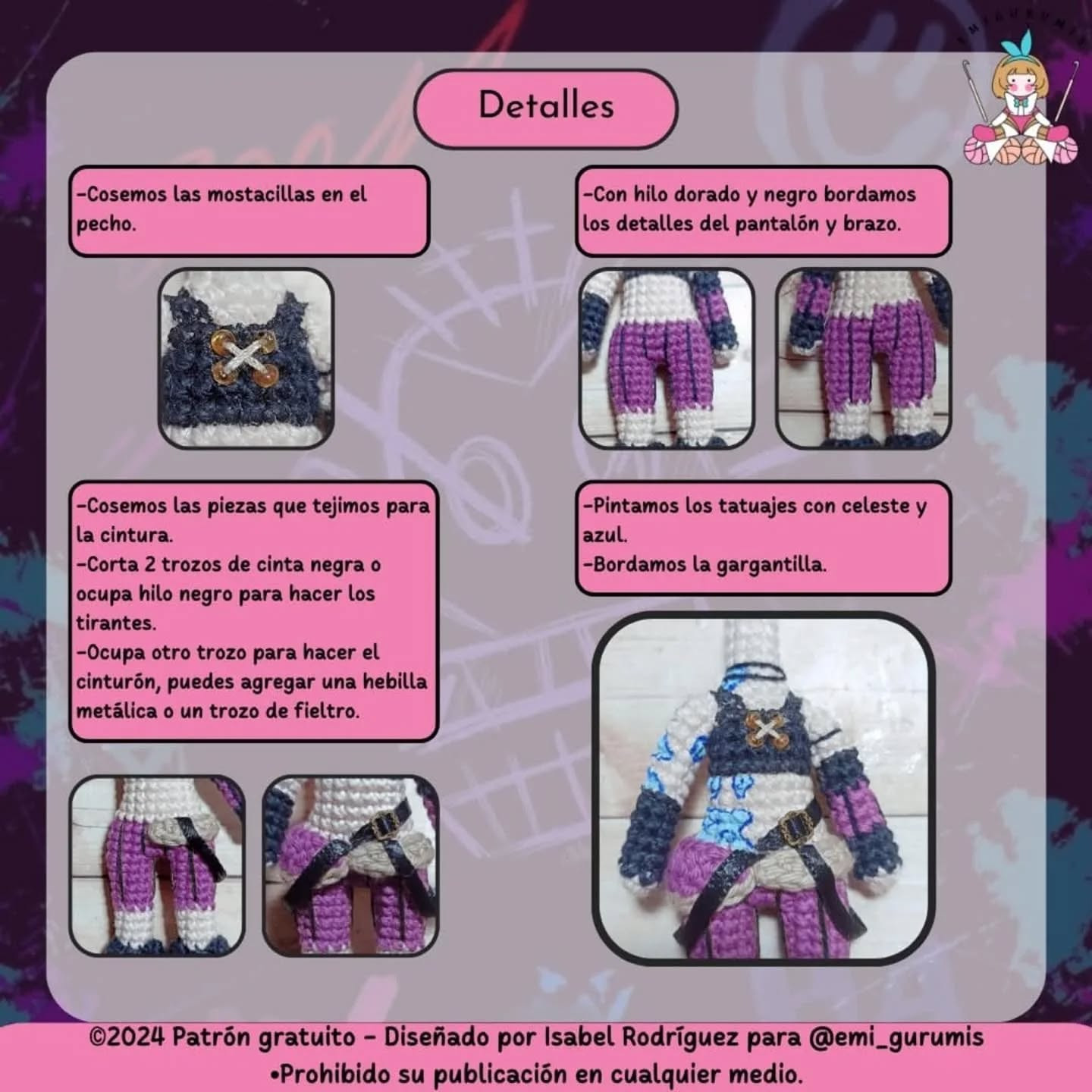 Patrón de amigurumi de Jinx de Arcane gratis