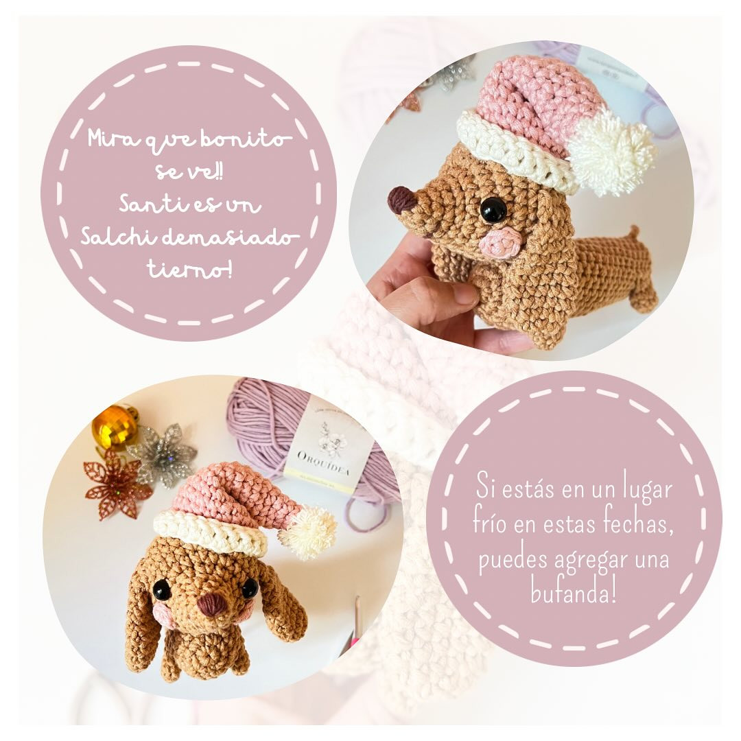 Patrón de Amigurumi de Perro Salchicha Navideño con Gorro