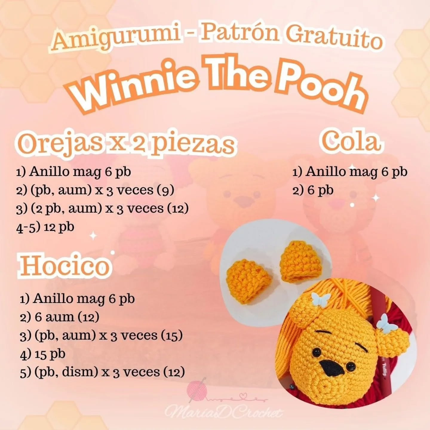 Patrón de amigurumis de Winnie the Pooh: Piglet, Pooh y Tigger