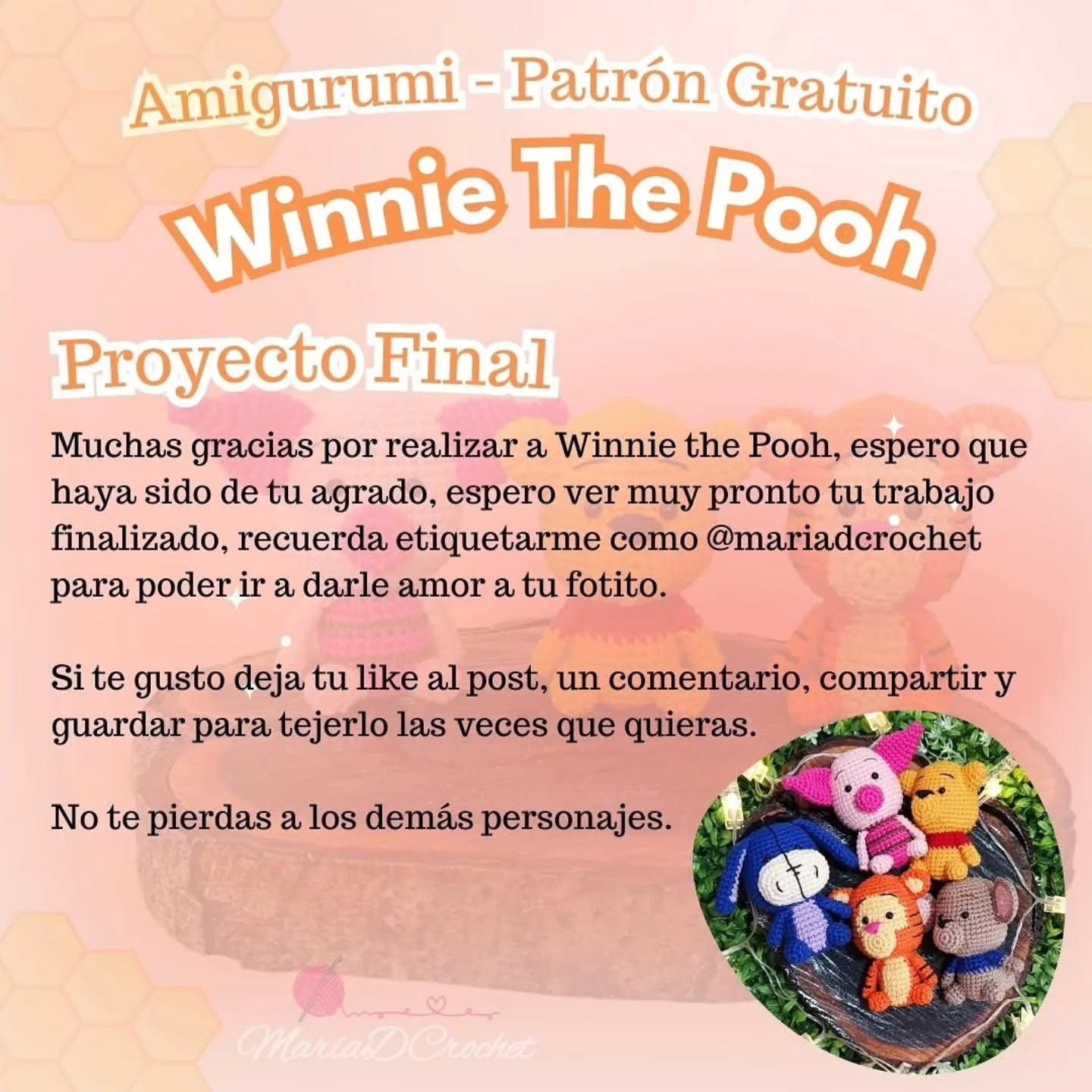 Patrón de amigurumis de Winnie the Pooh: Piglet, Pooh y Tigger