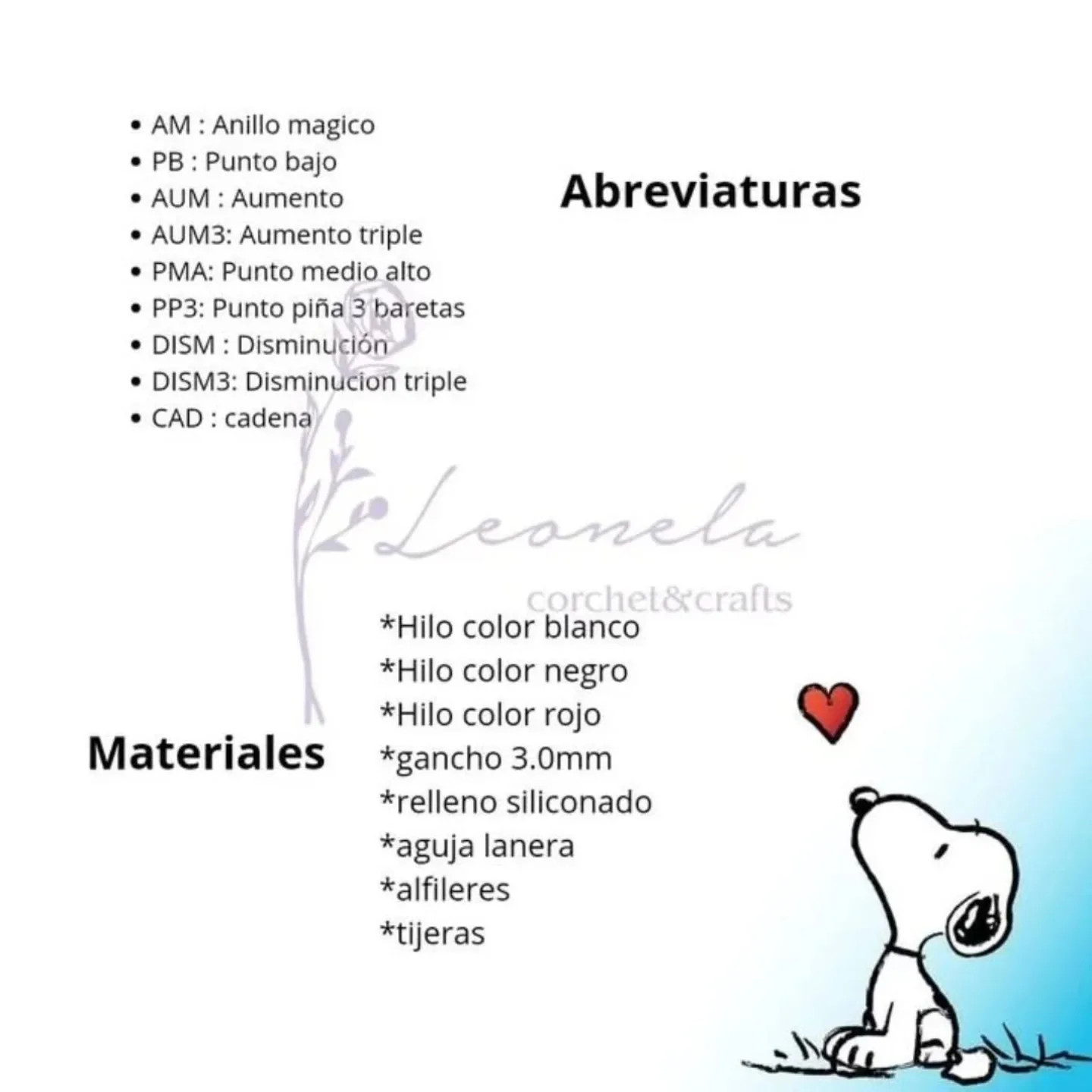 Patrón de crochet gratis para hacer a Snoopy