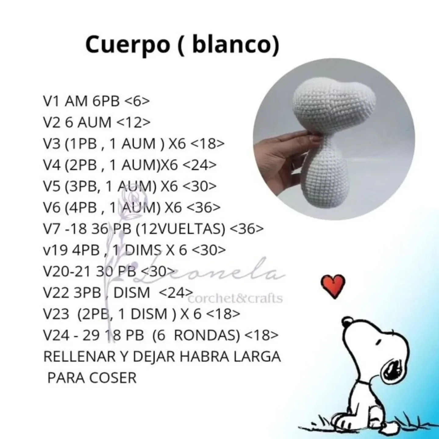 Patrón de crochet gratis para hacer a Snoopy
