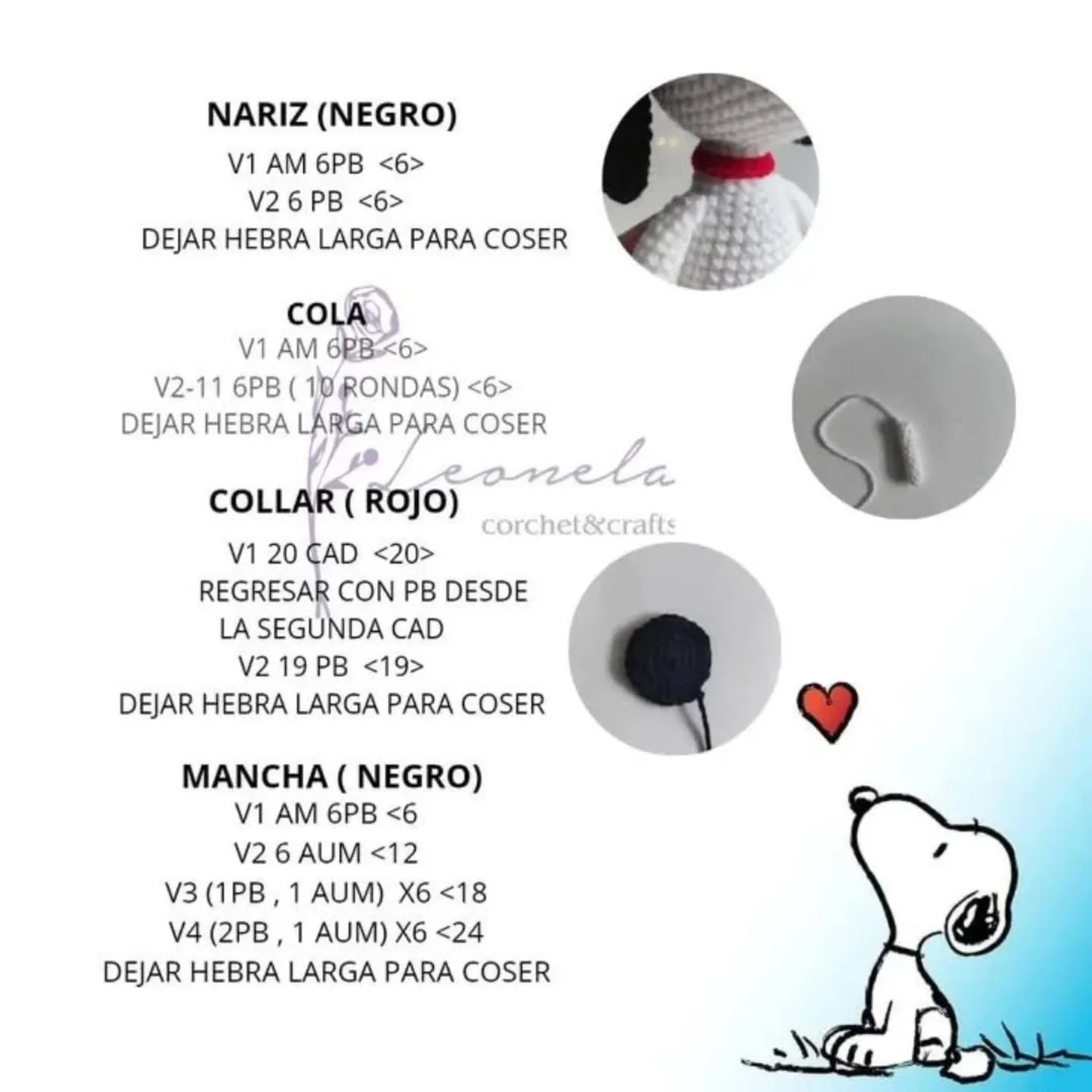 Patrón de crochet gratis para hacer a Snoopy