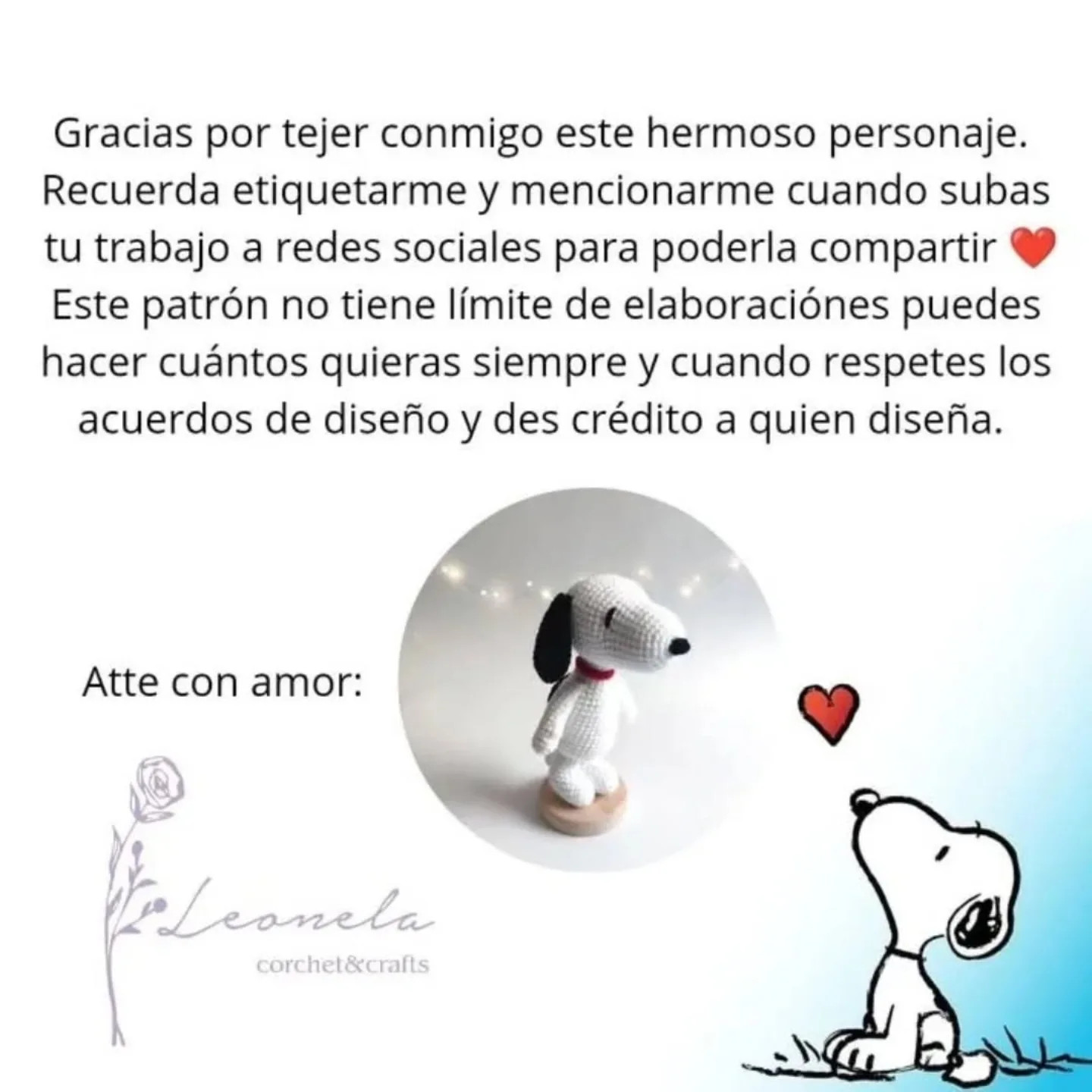 Patrón de crochet gratis para hacer a Snoopy