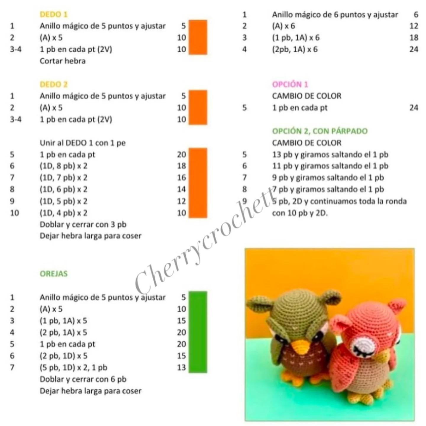 Patrón de crochet para un búho amigurumi colorido