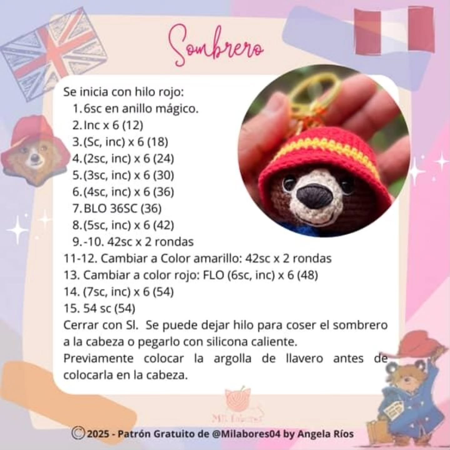 Patrón de Llavero de Oso Paddington Amigurumi Fácil de Hacer