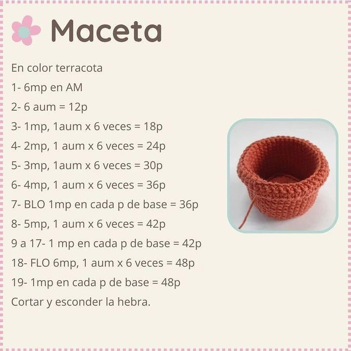Patrón de maceta kawaii con flores de crochet adorables