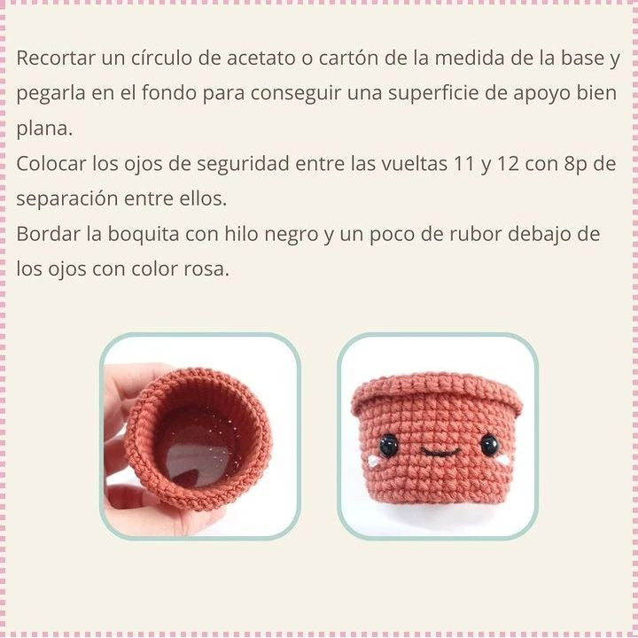 Patrón de maceta kawaii con flores de crochet adorables