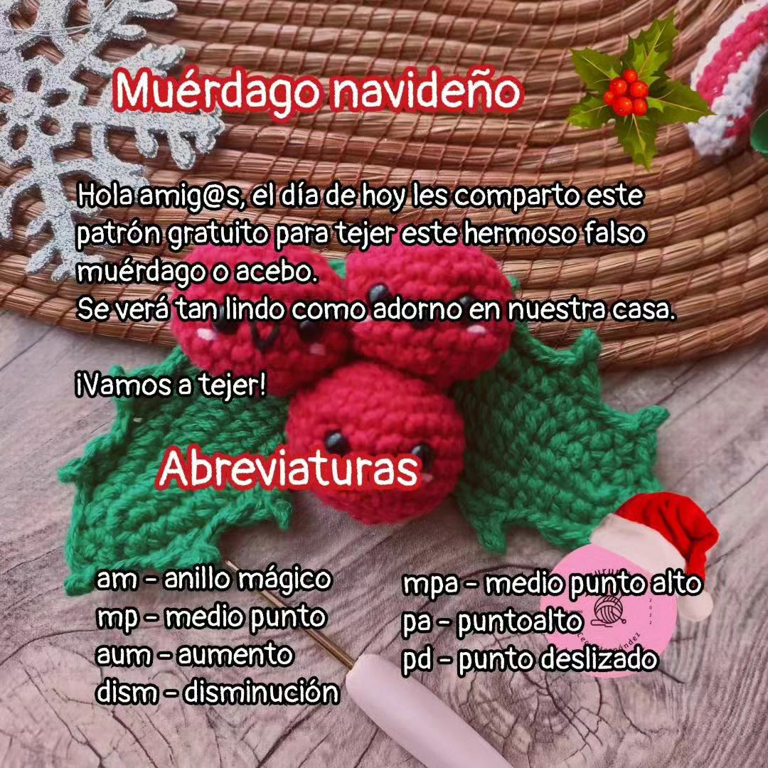 Patrón de muérdago navideño a crochet fácil