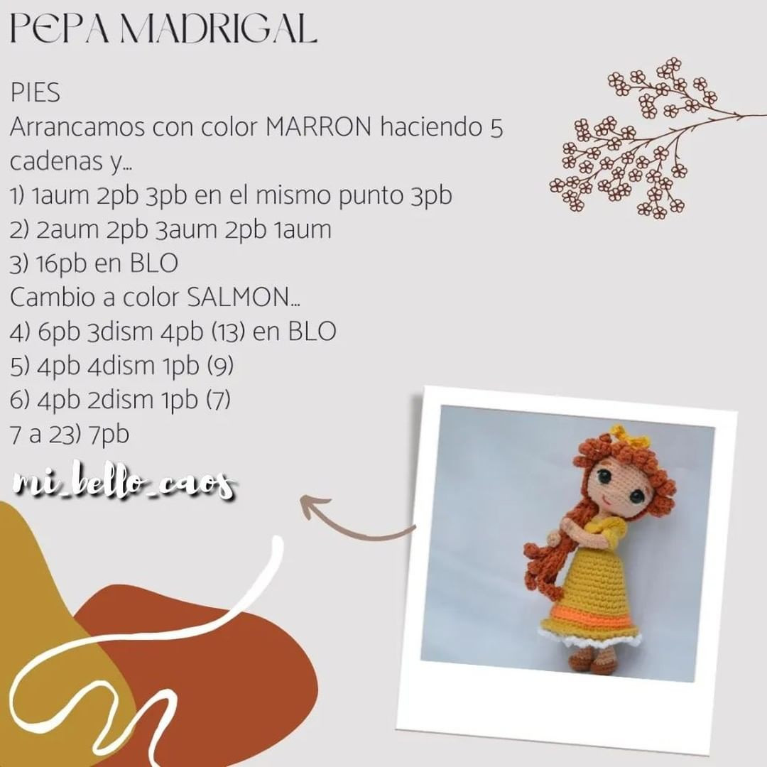Patrón de muñeca amigurumi Pepa Madrigal gratis