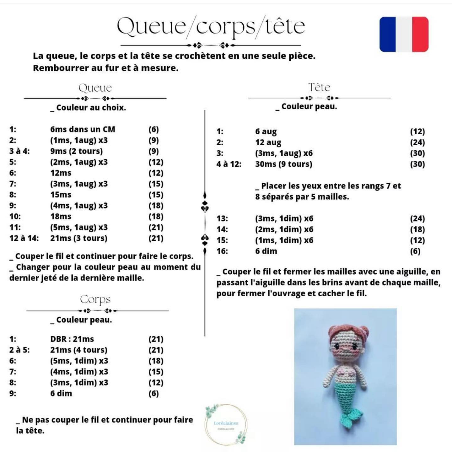 Patron gratuit pour crocheter une petite sirène adorable