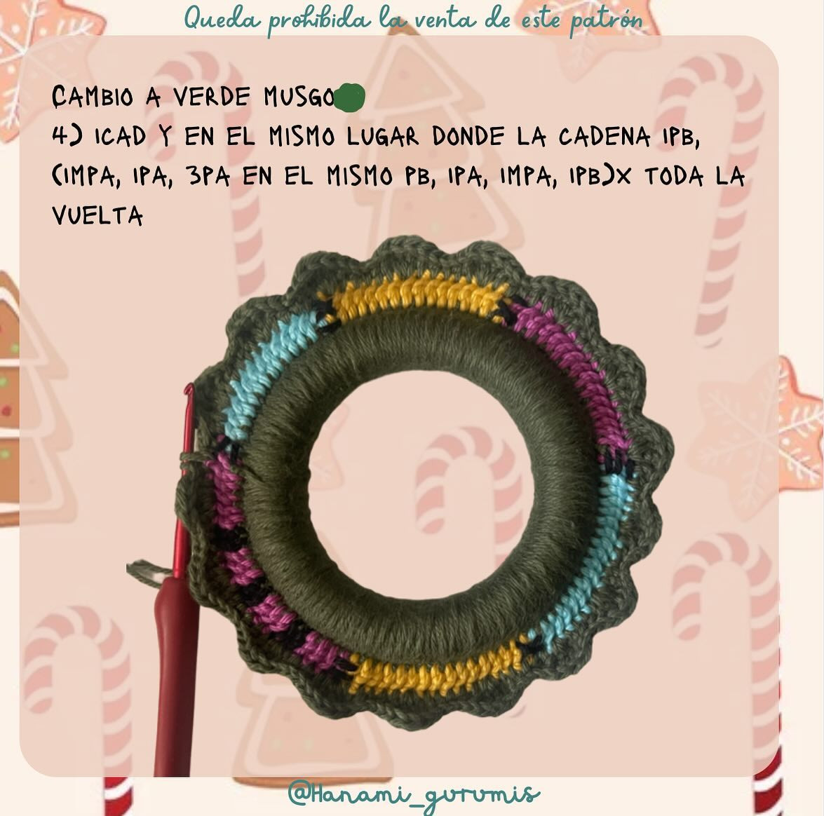 Patrón gratuito de corona navideña a crochet paso a paso