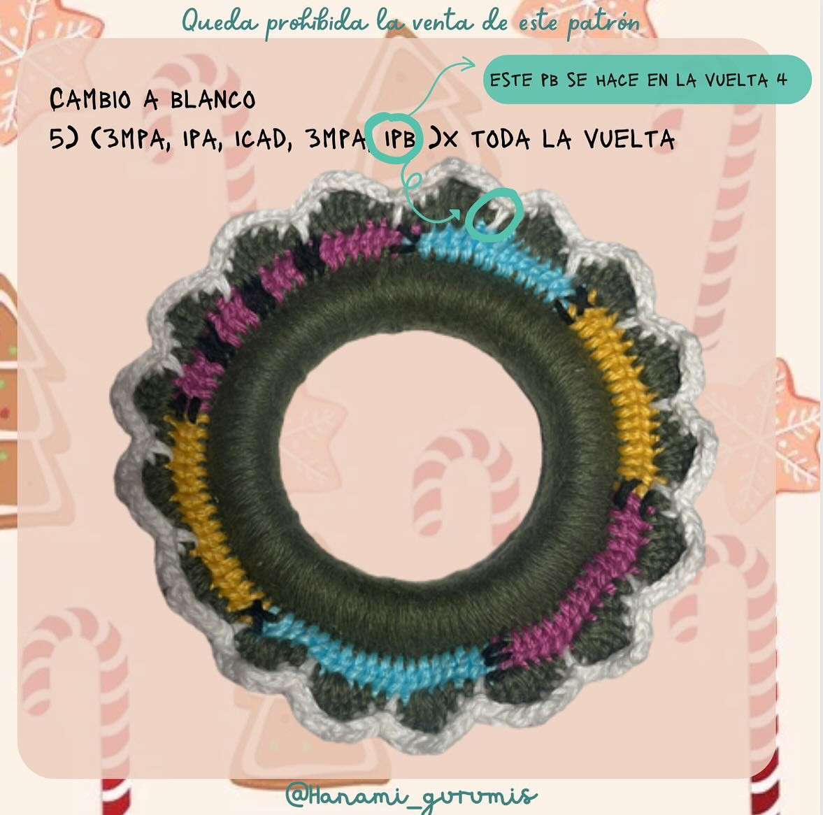 Patrón gratuito de corona navideña a crochet paso a paso