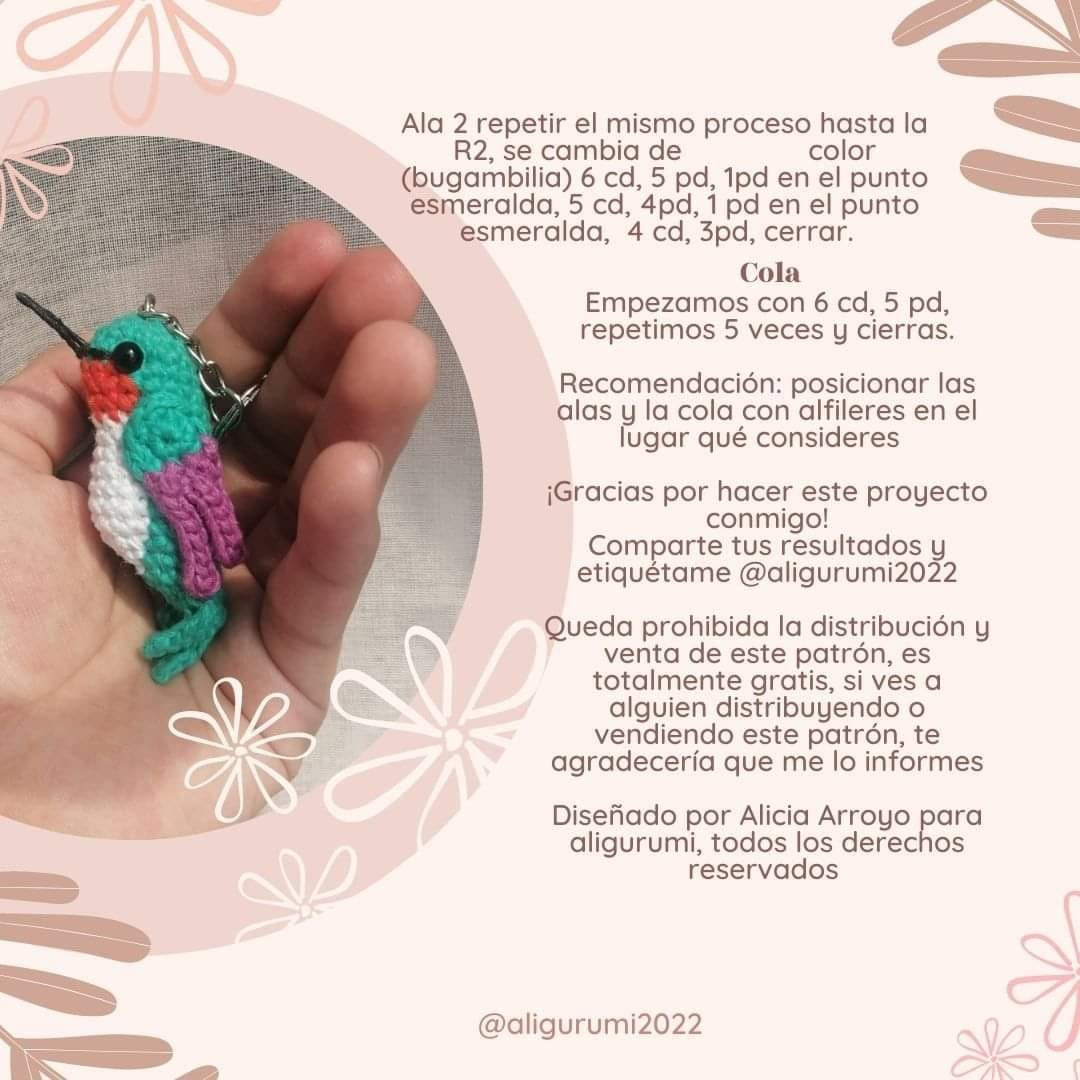 Patrón gratuito para llavero de colibrí a crochet