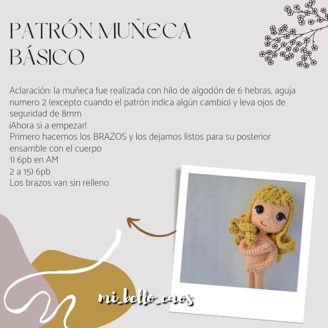 Patrón para tejer cuerpo de muñeca básica a crochet